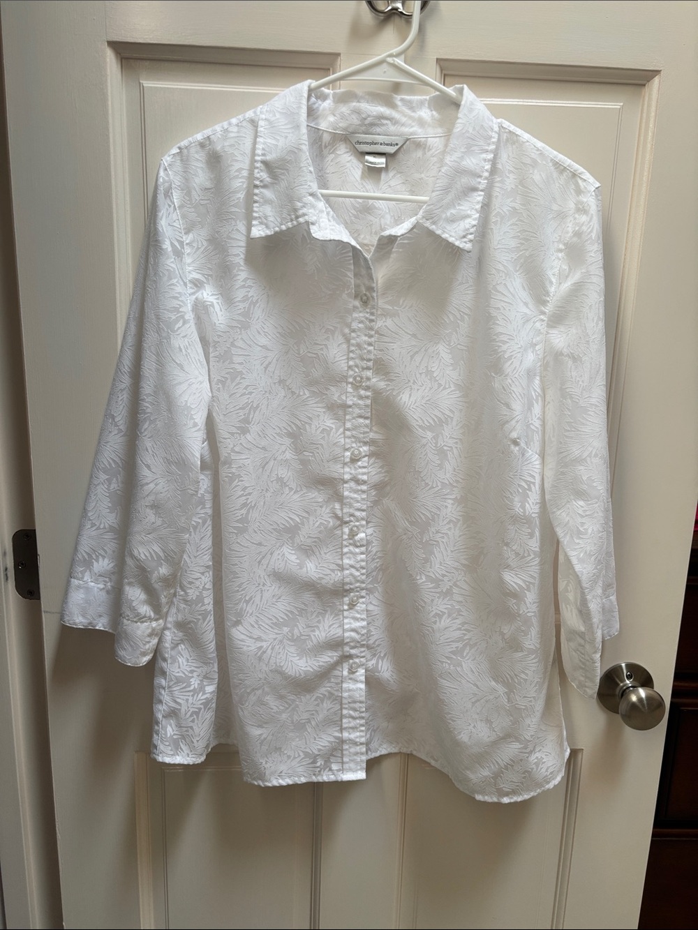 Christopher & Banks White Embossed Floral Button-Down Shirt